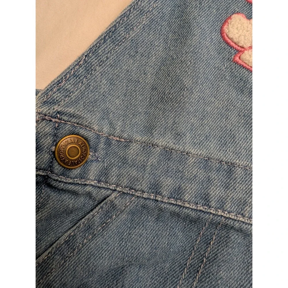 Aeropostale Kids Denim Overall Dress Light Wash Chenille Aero Patch Blue Size M